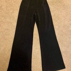 Elegant Black Women's M Sparkle Sequin Wide-Leg Knit Bell Bottom Pants